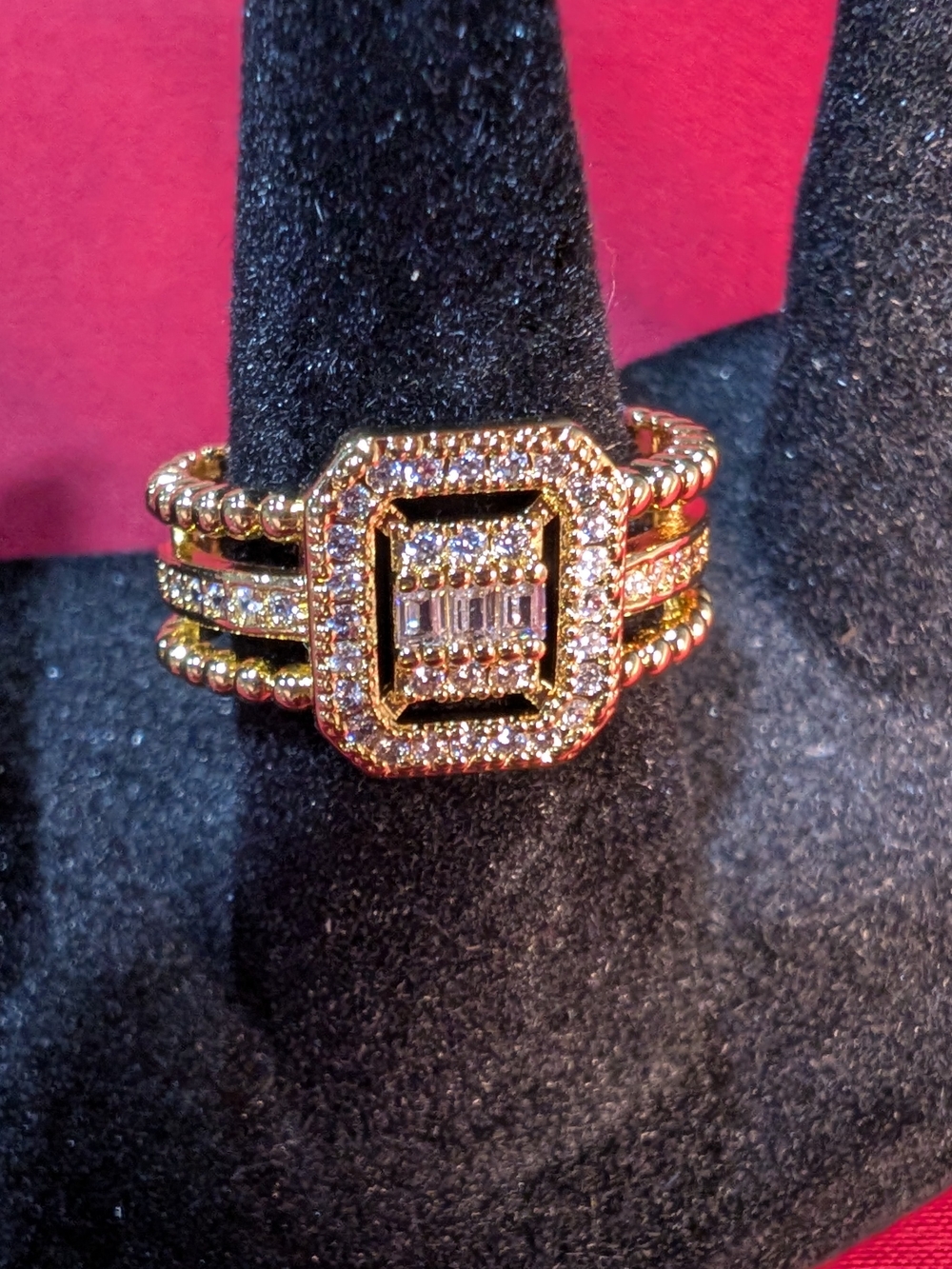 Gold Pave Crystal Statement Ring - Gold